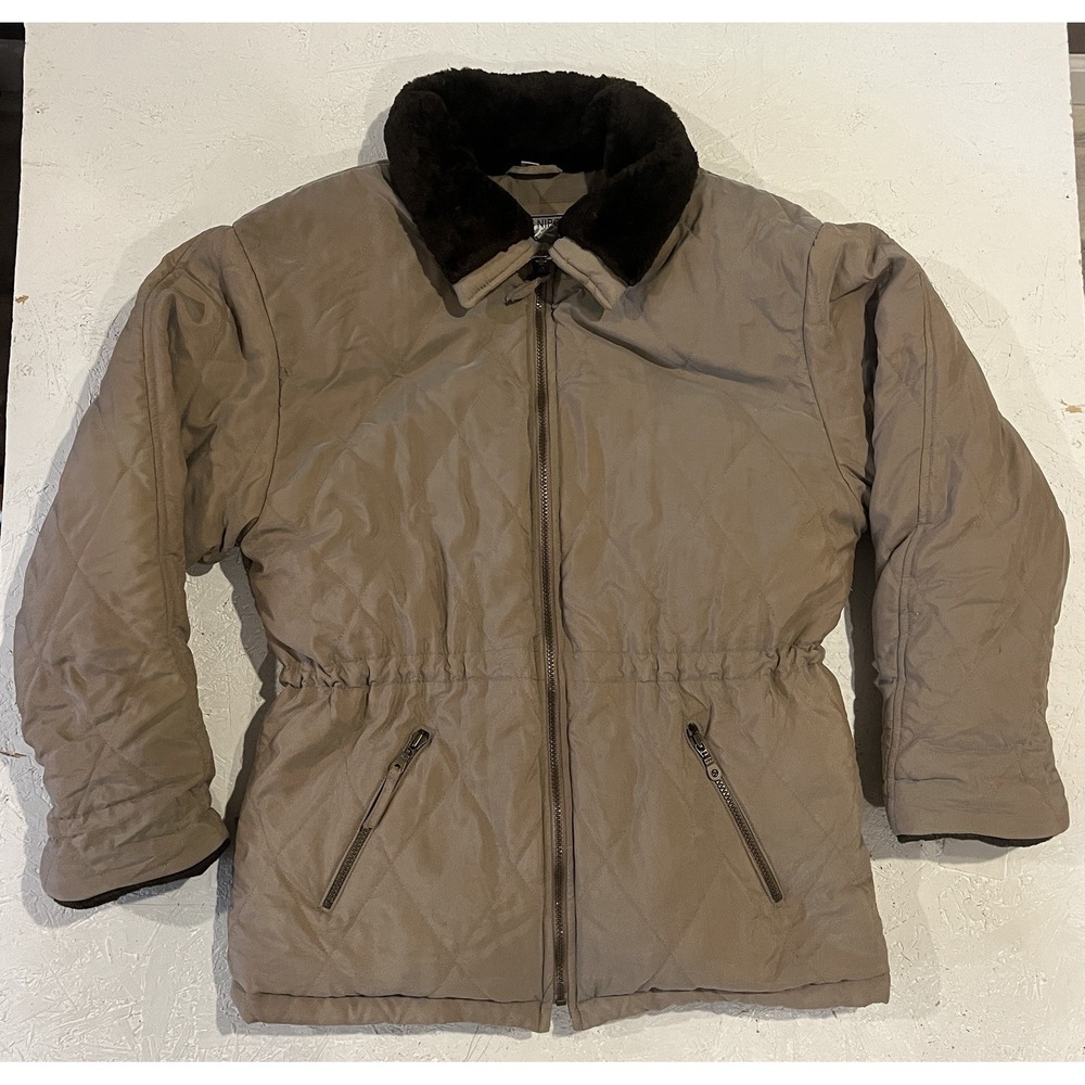 Vintage Albert Nipon Sport Goose Down Jacket Mens Small Brown‎ Faux Fur
